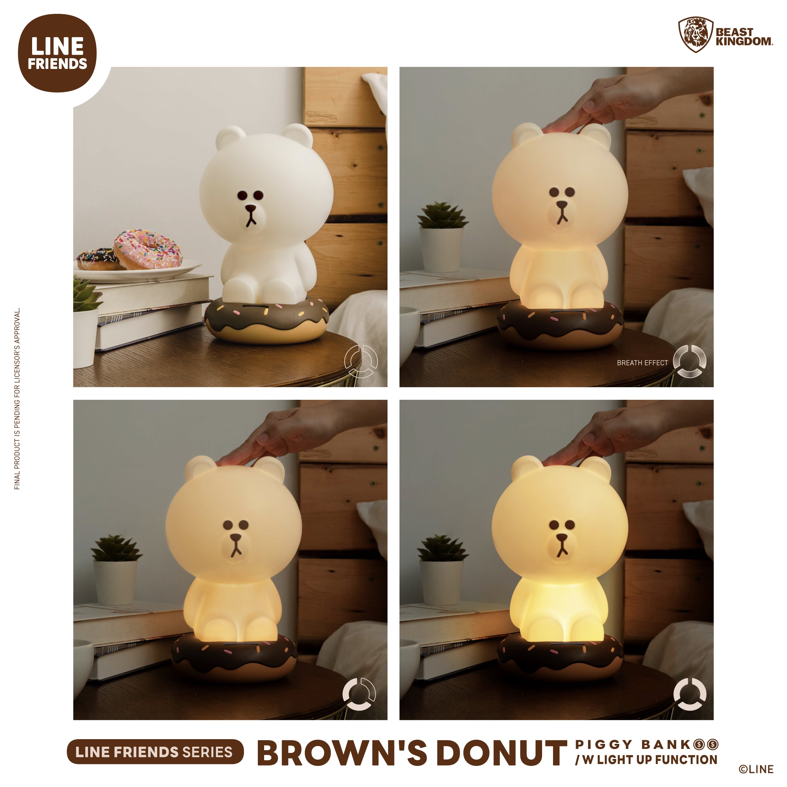 Beast Kingdom VPB-014 LINE FRIENDS Series BROWN's Donut Piggy Bank w/ Light Up Function