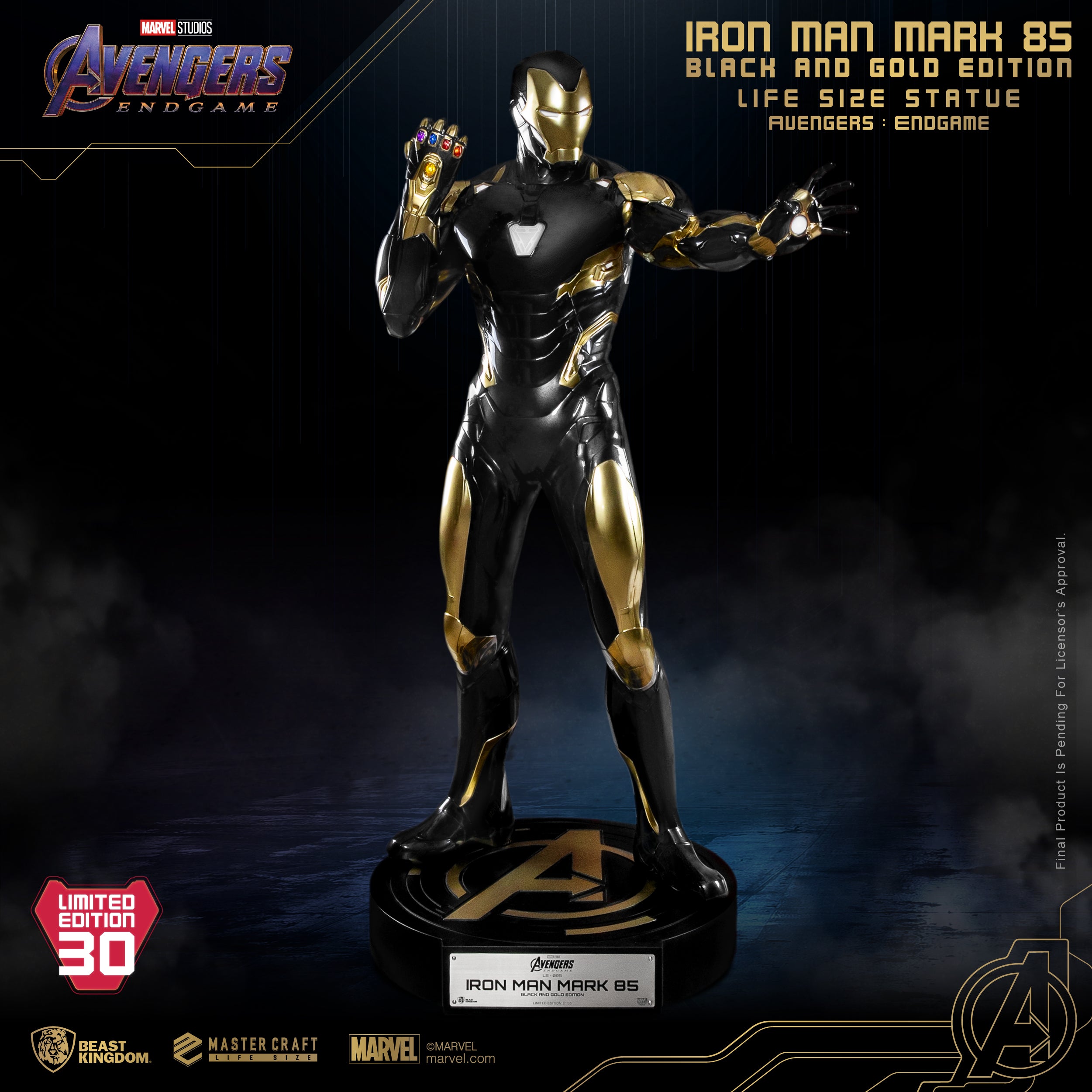 Beast Kingdom LS-085 Marvel Avengers: Endgame Iron Man Mark 85 Life Size Black and Gold Edition
