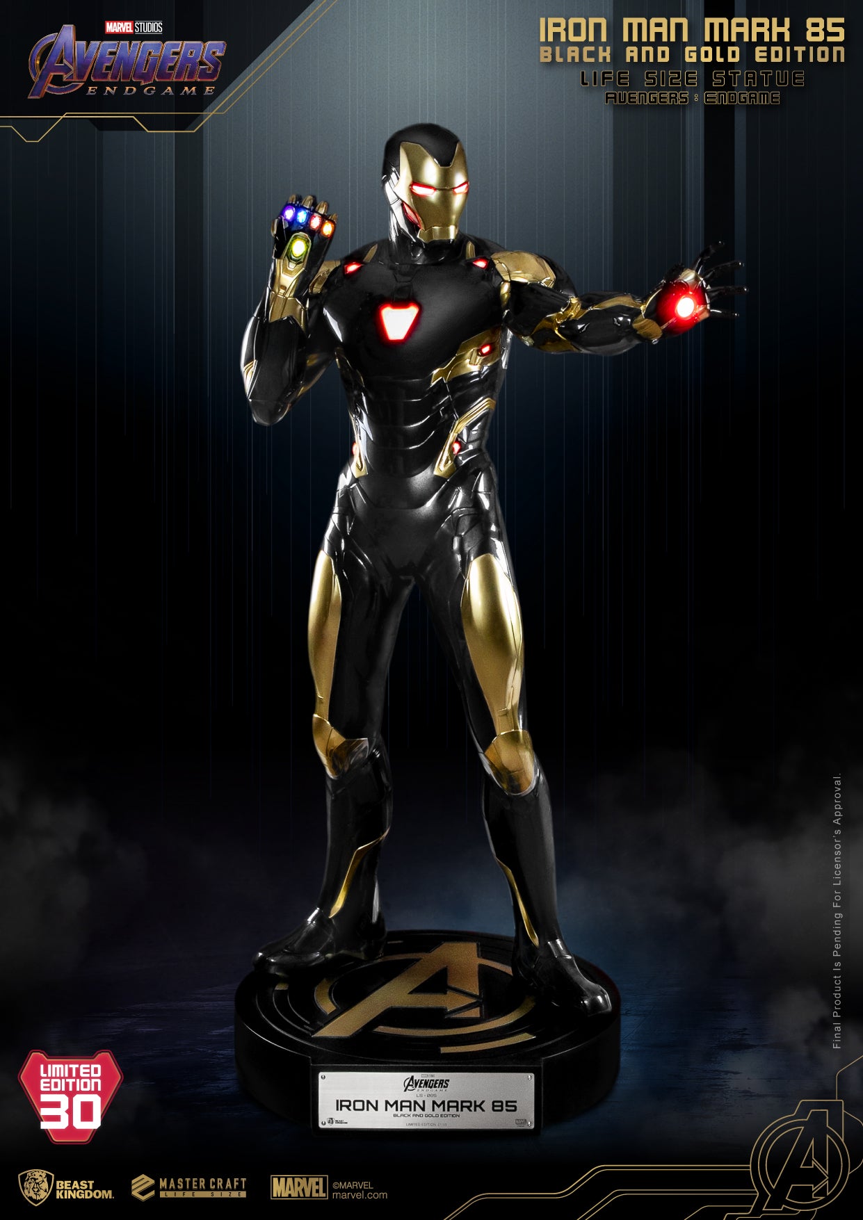 Beast Kingdom LS-085 Marvel Avengers: Endgame Iron Man Mark 85 Life Size Black and Gold Edition